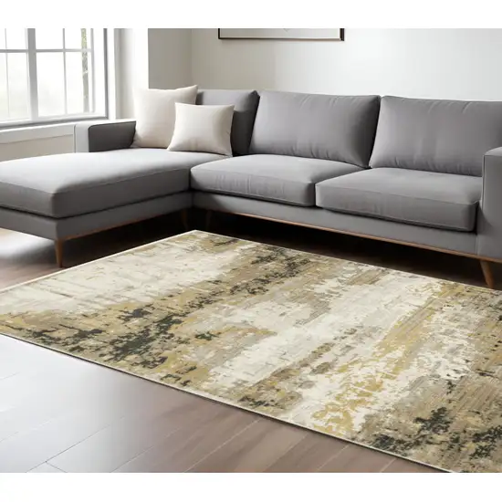 Gray and Black Abstract Power Loom Area Rug With Fringe Photo 1