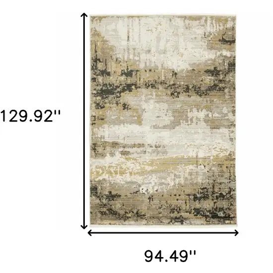 Grey Gold Black Charcoal And Beige Abstract Power Loom Stain Resistant Area Rug With Fringe Photo 8