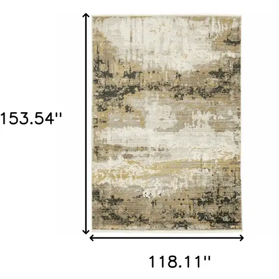 Grey Gold Black Charcoal And Beige Abstract Power Loom Stain Resistant Area Rug With Fringe Photo 8