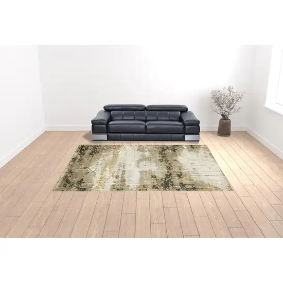 Grey Gold Black Charcoal And Beige Abstract Power Loom Stain Resistant Area Rug With Fringe Photo 2