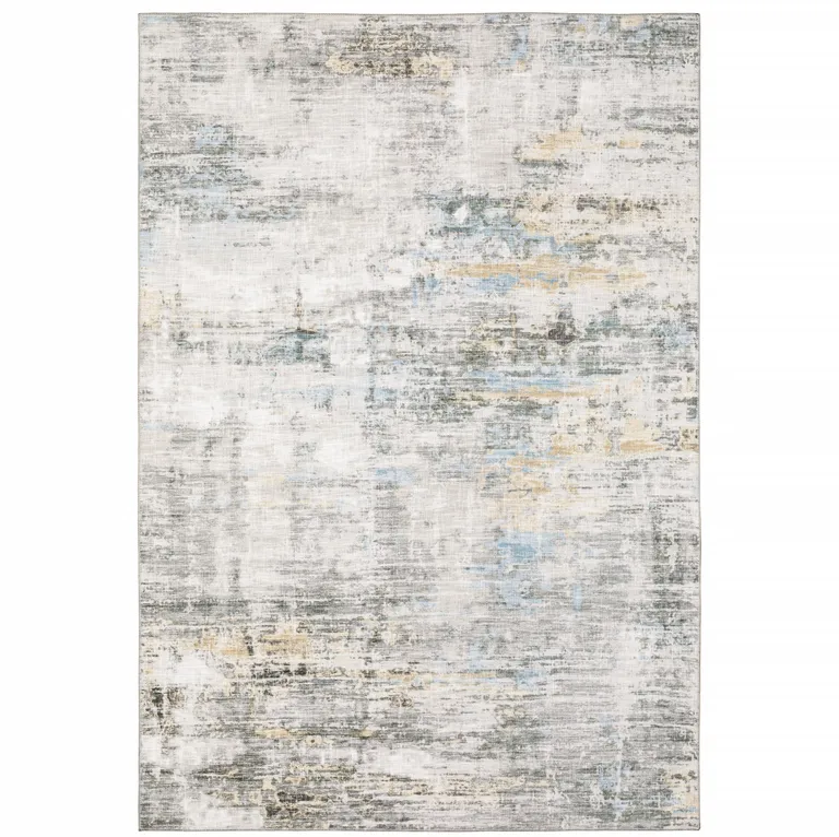 Grey Gold Blue Beige And Green Abstract Power Loom Stain Resistant Area Rug Photo 1