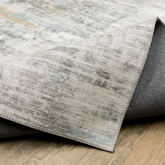 Grey Gold Blue Beige And Green Abstract Power Loom Stain Resistant Area Rug Photo 9