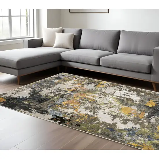 Grey Gold Blue Orange Beige And Brown Abstract Power Loom Stain Resistant Area Rug Photo 1