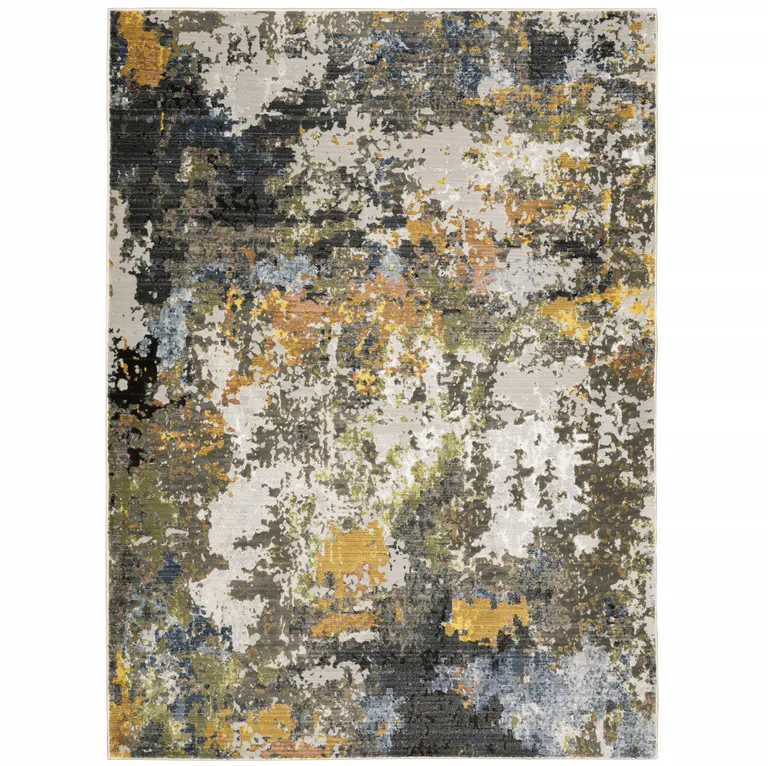 Grey Gold Blue Orange Beige And Brown Abstract Power Loom Stain Resistant Area Rug Photo 1