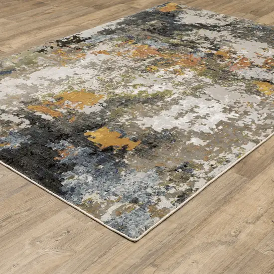 Grey Gold Blue Orange Beige And Brown Abstract Power Loom Stain Resistant Area Rug Photo 5