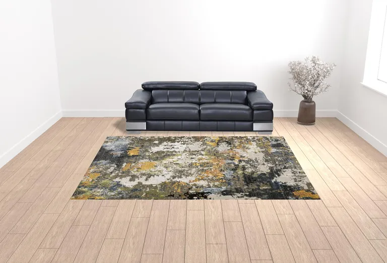 Grey Gold Blue Orange Beige And Brown Abstract Power Loom Stain Resistant Area Rug Photo 2