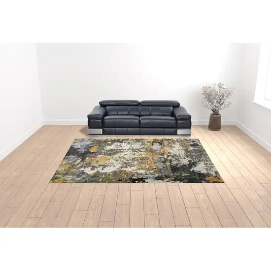 Grey Gold Blue Orange Beige And Brown Abstract Power Loom Stain Resistant Area Rug Photo 2