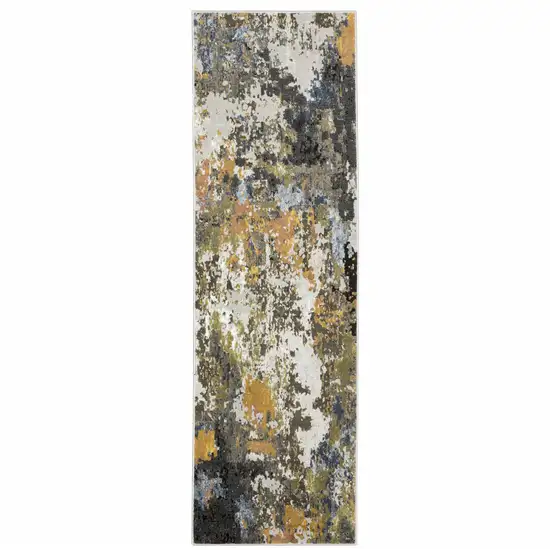 Grey Gold Blue Orange Beige And Brown Abstract Power Loom Stain Resistant Runner Rug Photo 1