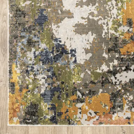 Grey Gold Blue Orange Beige And Brown Abstract Power Loom Stain Resistant Runner Rug Photo 3