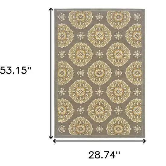 Grey Gold Floral Medallion Discs Indoor Outdoor Area Rug Photo 5