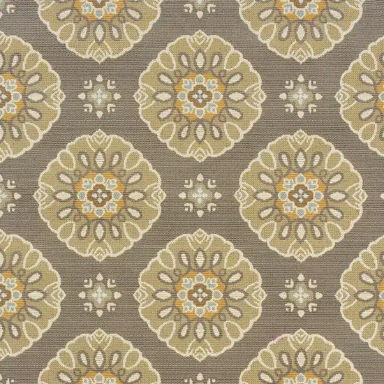 Grey Gold Floral Medallion Discs Indoor Outdoor Area Rug Photo 3