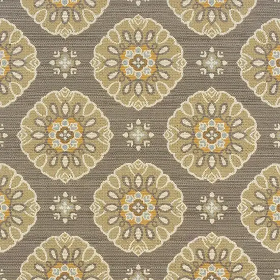 Grey Gold Floral Medallion Discs Indoor Outdoor Area Rug Photo 3