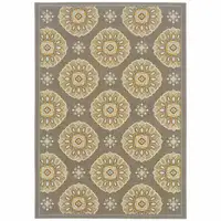 Photo of Grey Gold Floral Medallion Discs Indoor Outdoor Area Rug