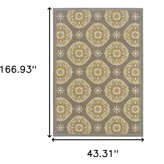 Grey Gold Floral Medallion Discs Indoor Outdoor Area Rug Photo 5