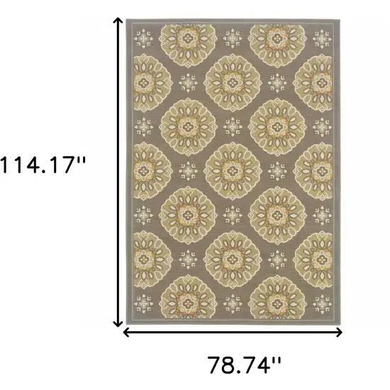 Grey Gold Floral Medallion Discs Indoor Outdoor Area Rug Photo 5