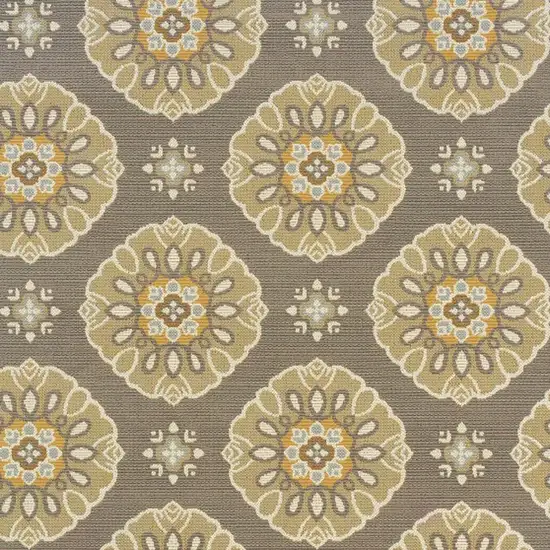 Grey Gold Floral Medallion Discs Indoor Outdoor Area Rug Photo 3