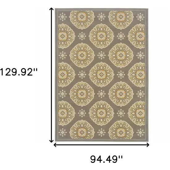 Grey Gold Floral Medallion Discs Indoor Outdoor Area Rug Photo 5