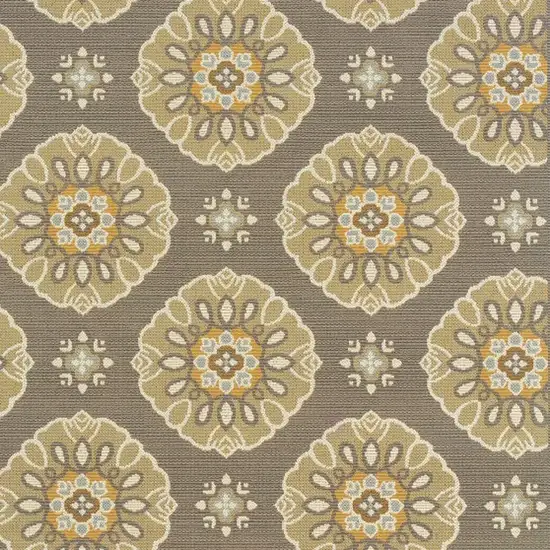 Grey Gold Floral Medallion Discs Indoor Outdoor Area Rug Photo 3