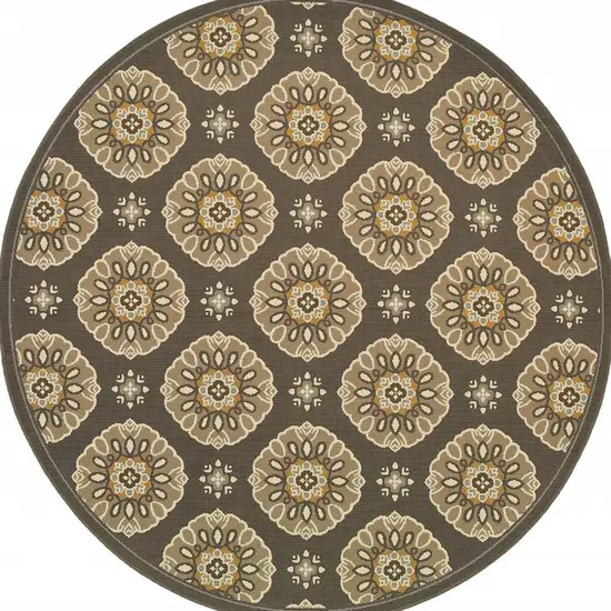 Grey Gold Floral Medallion Discs Indoor Outdoor Area Rug Photo 5