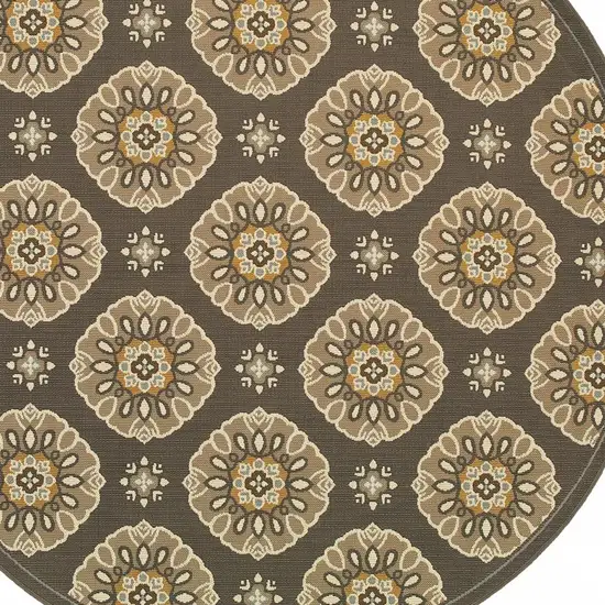 Grey Gold Floral Medallion Discs Indoor Outdoor Area Rug Photo 4