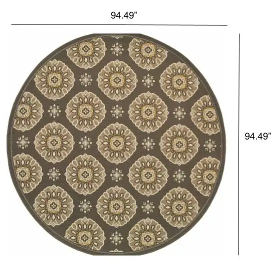 Grey Gold Floral Medallion Discs Indoor Outdoor Area Rug Photo 3