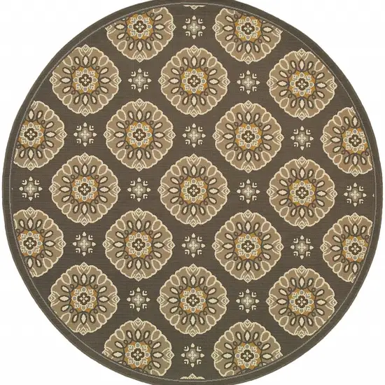 Grey Gold Floral Medallion Discs Indoor Outdoor Area Rug Photo 1