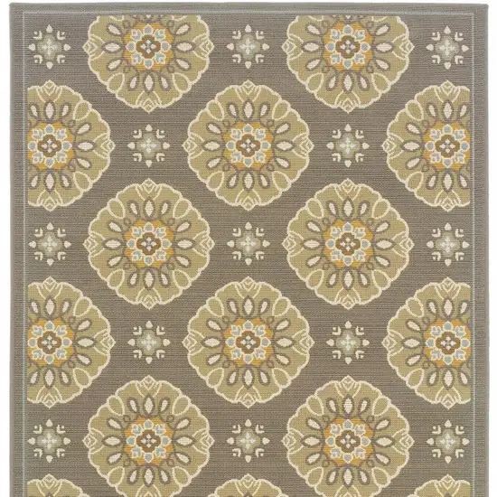 Grey Gold Floral Medallion Discs Indoor Outdoor Area Rug Photo 4