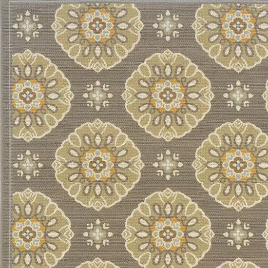 Grey Gold Floral Medallion Discs Indoor Outdoor Area Rug Photo 3