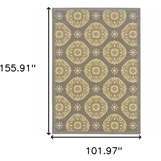 Grey Gold Floral Medallion Discs Indoor Outdoor Area Rug Photo 5