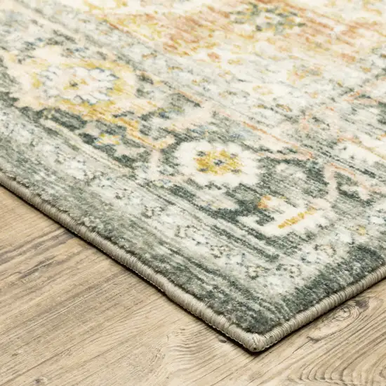 Grey Gold Orange And Ivory Oriental Power Loom Stain Resistant Area Rug Photo 6