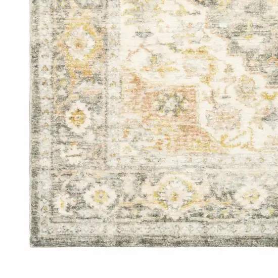 Grey Gold Orange And Ivory Oriental Power Loom Stain Resistant Area Rug Photo 3