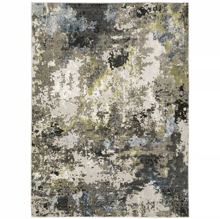 Grey Green Gold Blue And Beige Abstract Power Loom Stain Resistant Area Rug Photo 2