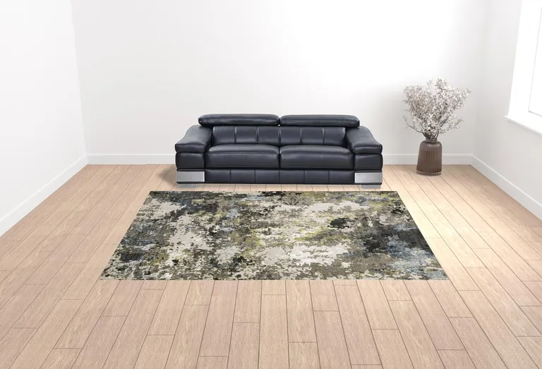 Grey Green Gold Blue And Beige Abstract Power Loom Stain Resistant Area Rug Photo 3