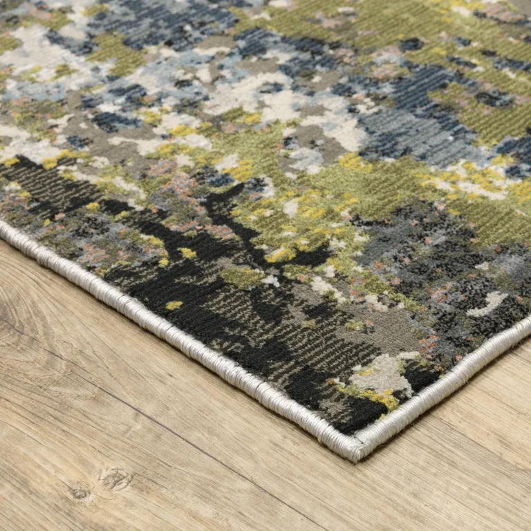 Grey Green Gold Blue And Beige Abstract Power Loom Stain Resistant Runner Rug Photo 4