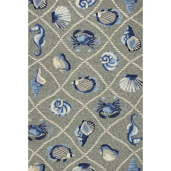 2'X3' Grey Hand Hooked Uv Treated Coastal Sea Life Indoor Outdoor Accent Rug Photo 1