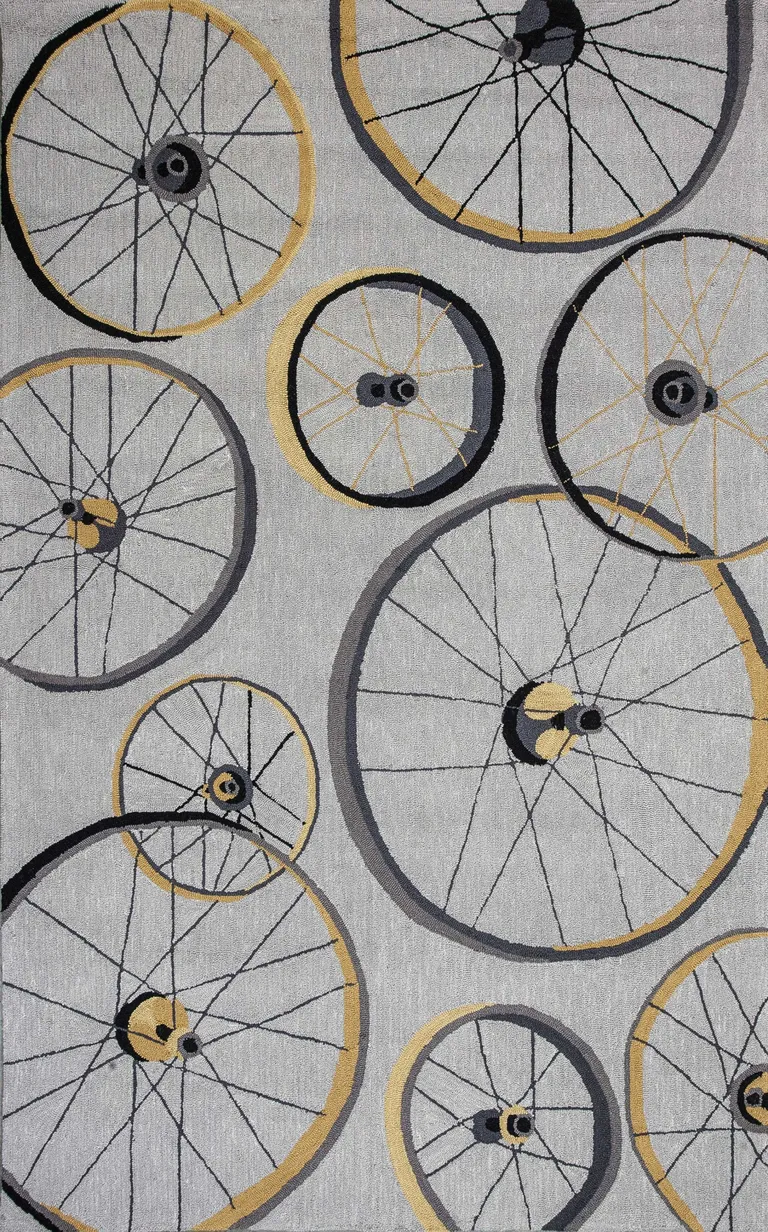 Grey Hand Hooked Wheels Indoor Accent Rug Photo 1