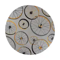 Photo of Grey Hand Hooked Wheels Round Indoor Area Rug