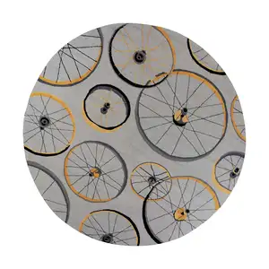 Photo of Grey Hand Hooked Wheels Round Indoor Area Rug