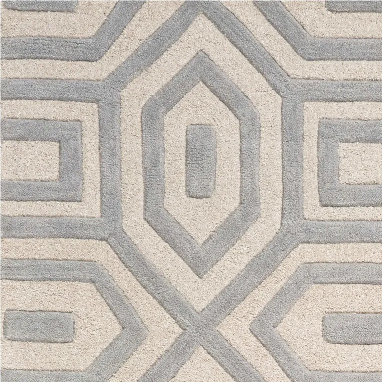 Grey Hand Tufted Geometric Indoor Area Rug Photo 3