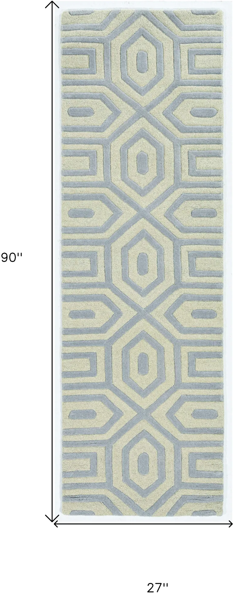 Grey Hand Tufted Geometric Indoor Runner Rug Photo 4