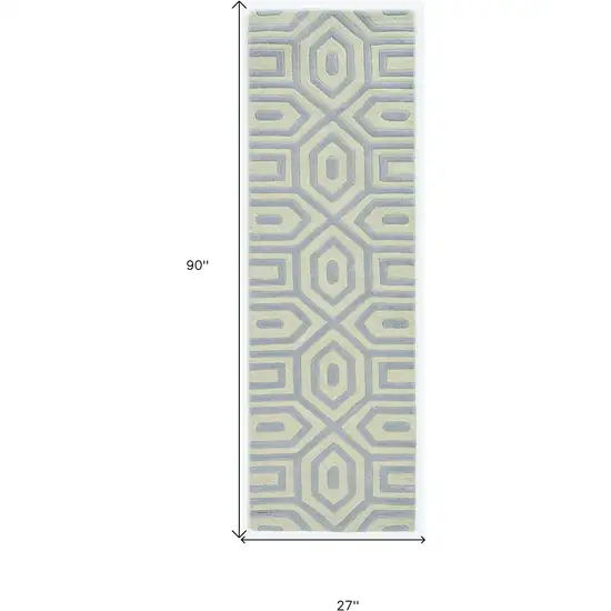 Grey Hand Tufted Geometric Indoor Runner Rug Photo 4