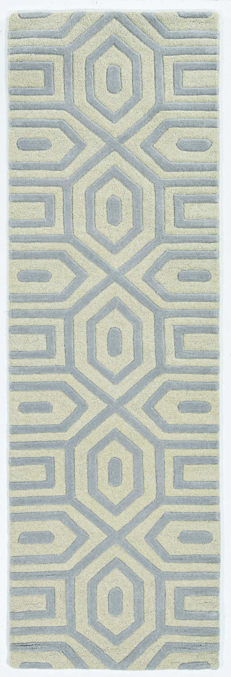 Grey Hand Tufted Geometric Indoor Runner Rug Photo 1