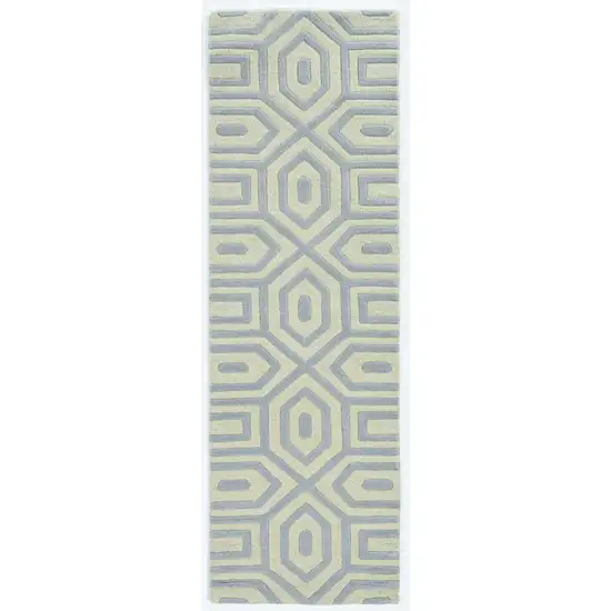 Grey Hand Tufted Geometric Indoor Runner Rug Photo 1