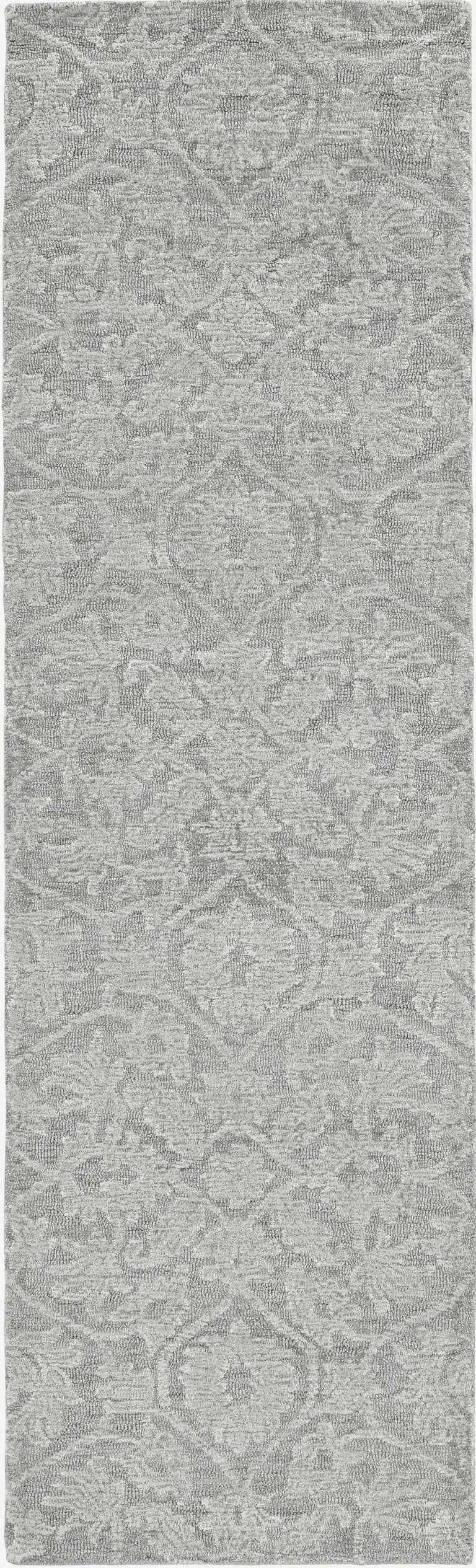 Grey Hand Tufted Space Dyed Floral Ogee Indoor Runner Rug Photo 2