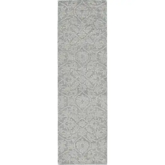 Grey Hand Tufted Space Dyed Floral Ogee Indoor Runner Rug Photo 2