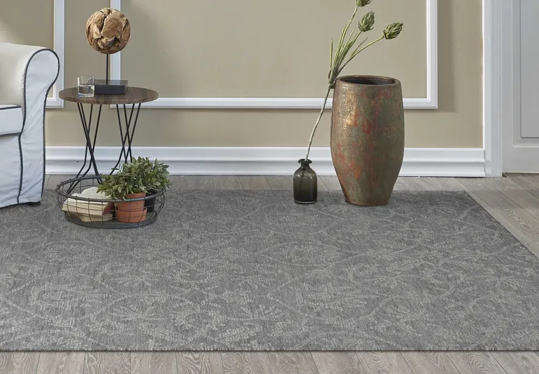 Grey Hand Tufted Space Dyed Floral Ogee Indoor Runner Rug Photo 5