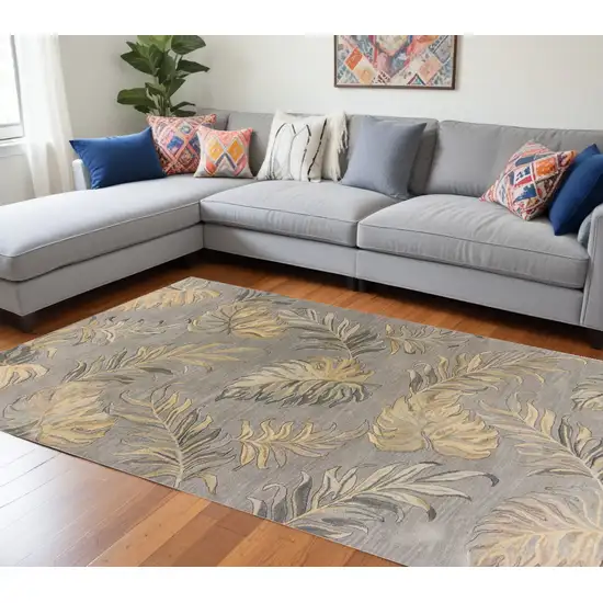 Grey Hand Tufted Tropical Palms Indoor Area Rug Photo 2