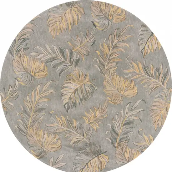 Grey Hand Tufted Tropical Palms Round Indoor Area Rug Photo 5