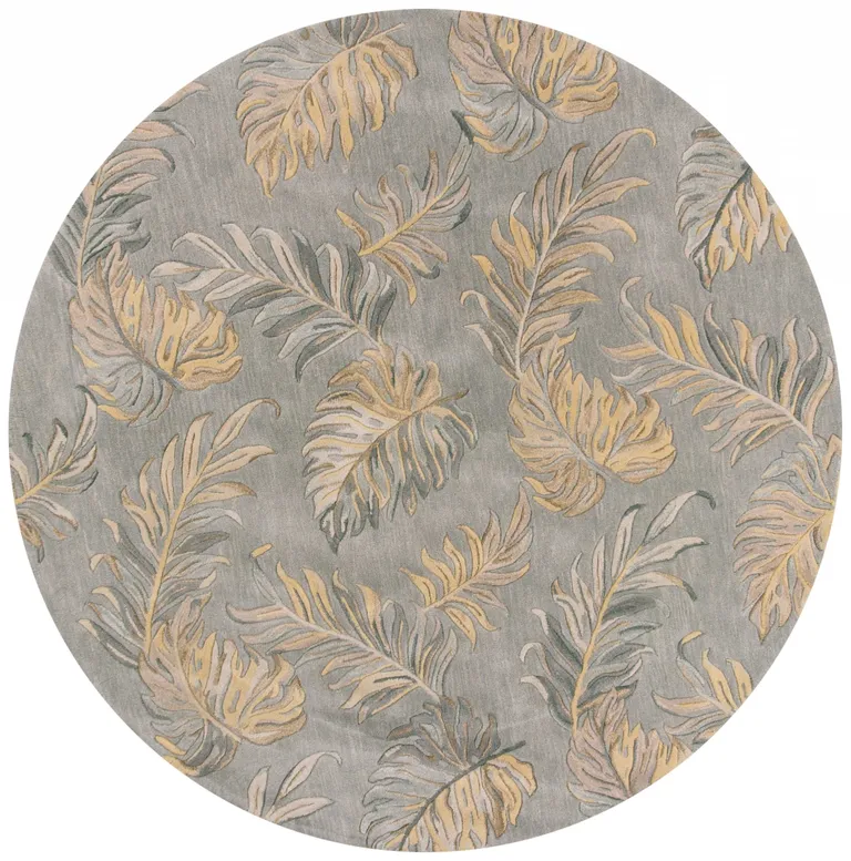 Grey Hand Tufted Tropical Palms Round Indoor Area Rug Photo 1