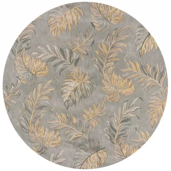 Grey Hand Tufted Tropical Palms Round Indoor Area Rug Photo 1